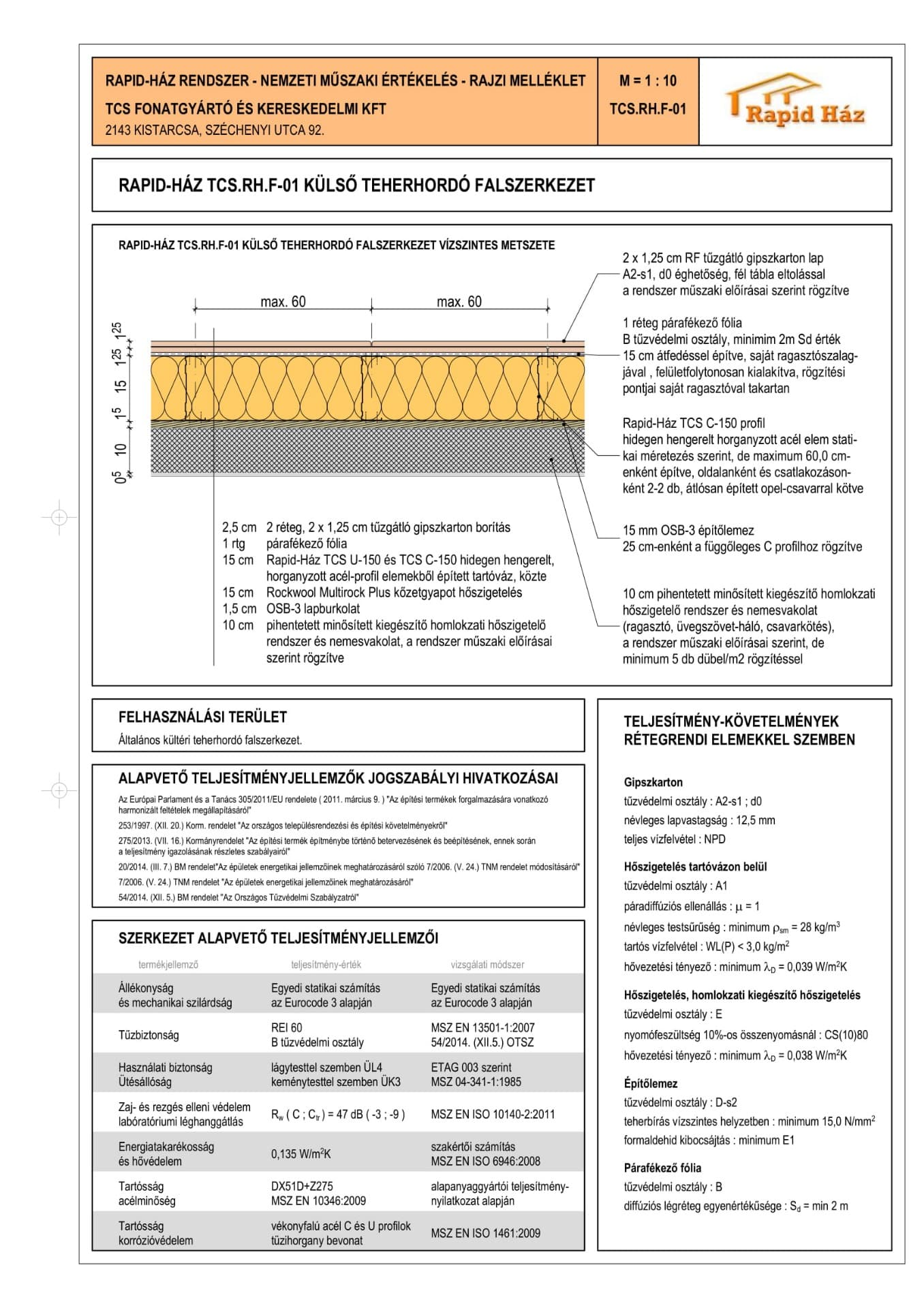Hőtechnikai adatlap – külső teherhordó fal